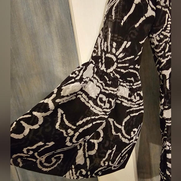 Vintage 90s Cache Sheer Blouse S Black White Pintuck V Neck Pullover - Picture 5 of 11